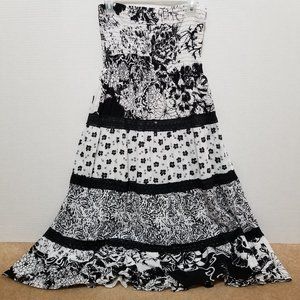 Speed Control dress PL Petite Large multi floral print strapless tiered boho
